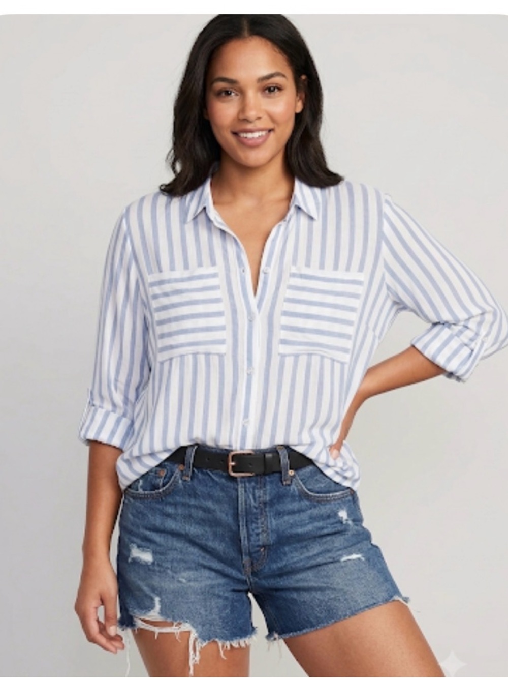 Cato Light Blue & White Striped Button-Up Shirt In size Large - Picture 2 of 10